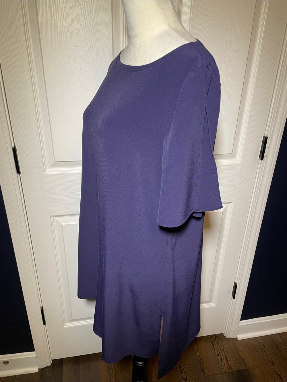 Eileen Fisher Navy Blue Split Short-Sleeve Tunic Top Boat Neck Size Medium